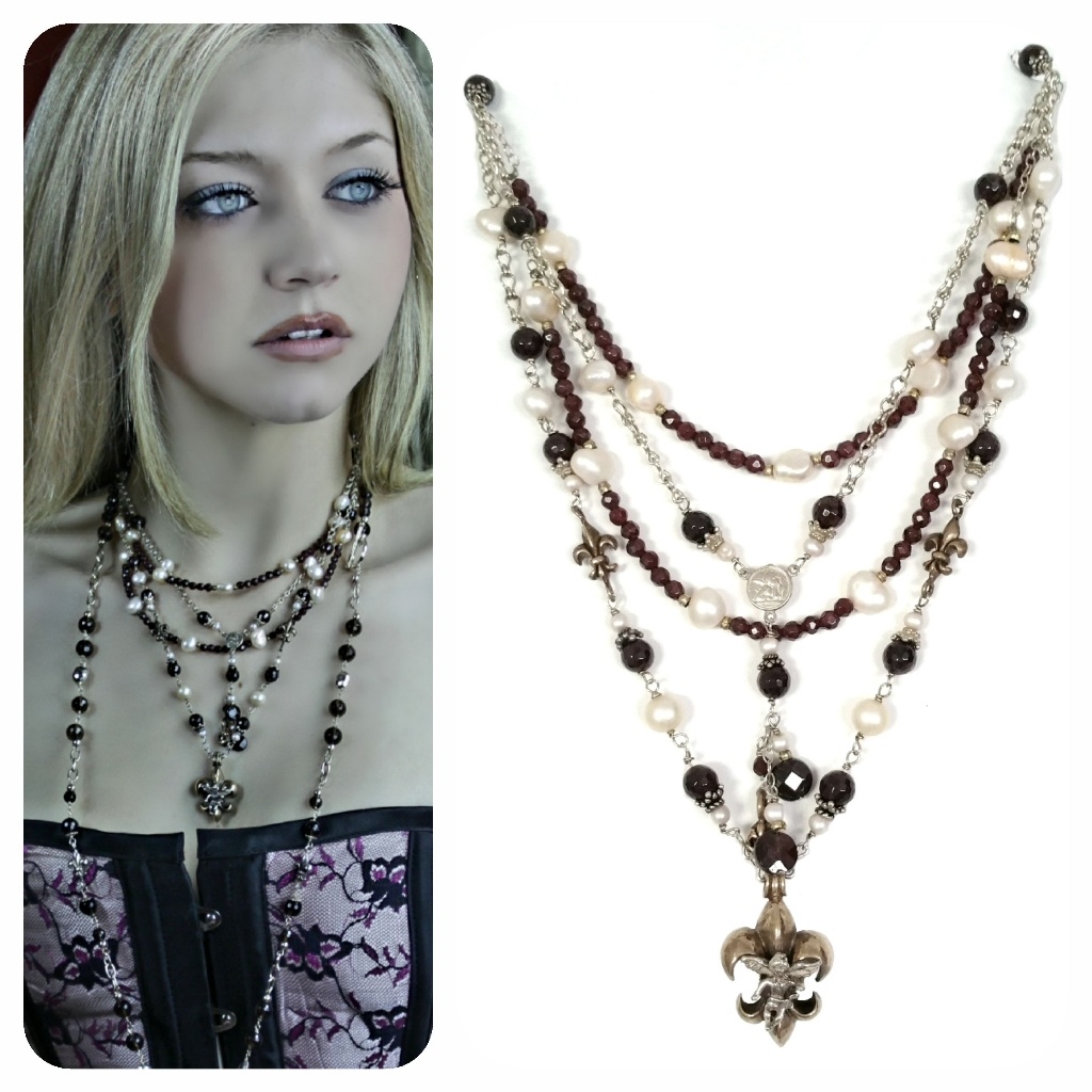 Kinley Garnet Multi Strand Fleur-De-Lis Necklace